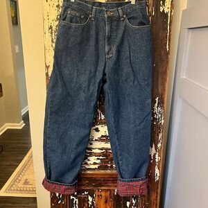 L.L. Bean‎ vintage Double L Relaxed Fit Jeans with Plaid flannel lined. Size 33